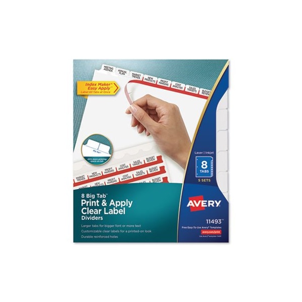 Avery Dennison Avery, PRINT AND APPLY INDEX MAKER CLEAR LABEL DIVIDERS, 8 WHITE TABS, LETTER, 5PK 11493 - main